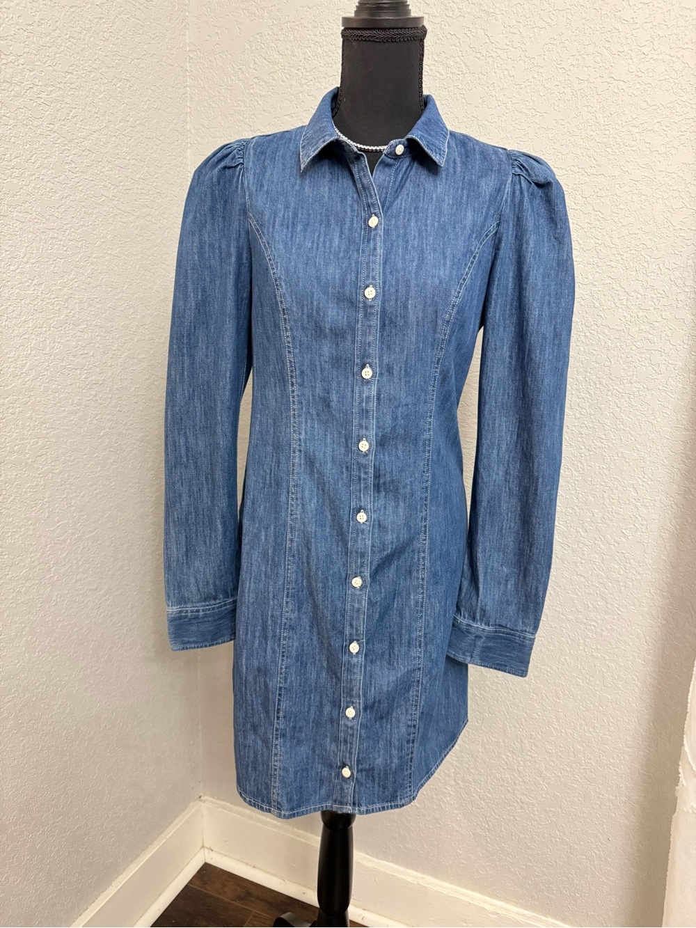 Express Blue Denim Long Sleeve Shirt Dress 100% Cotton
